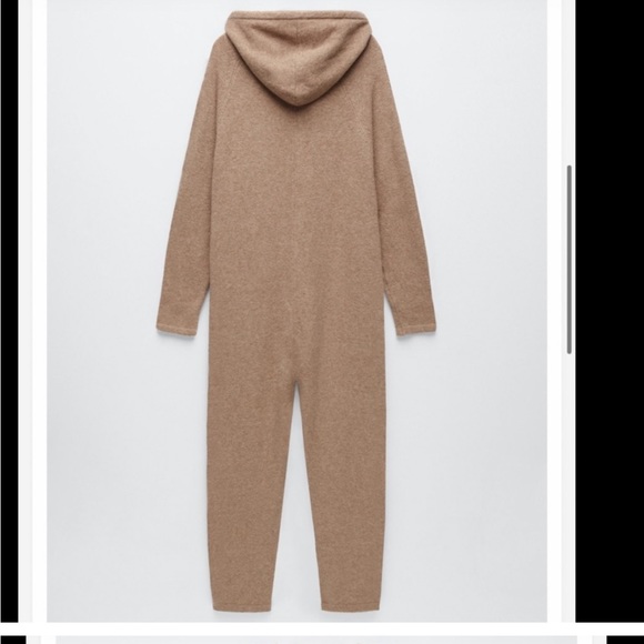 Zara Knit Camel Zip-Up Hooded Jumpsuit - Picture 5 of 8